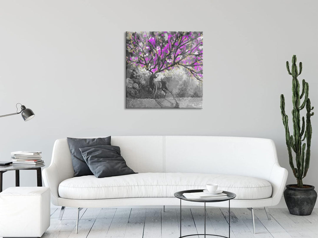 Pixxprint Glasbild | Wandbild auf Echtglas | Fantasievoller Hirsch mit Baumgeweih B&amp;W Detail | 70x70