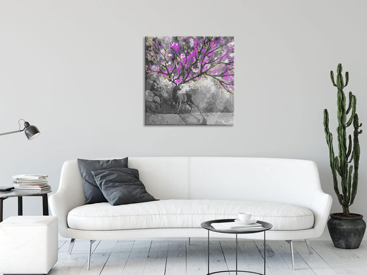 Pixxprint Glasbild | Wandbild auf Echtglas | Fantasievoller Hirsch mit Baumgeweih B&amp;W Detail | 70x70