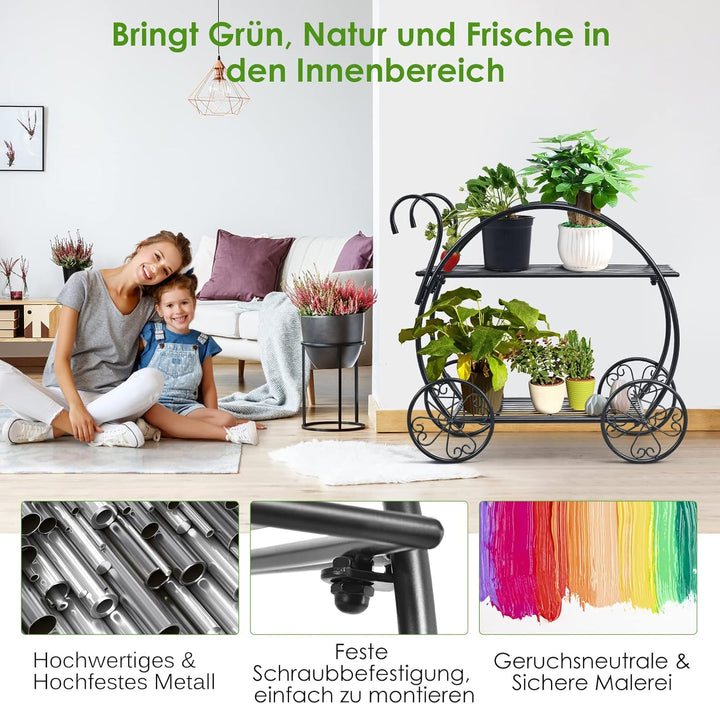 COSTWAY Pflanzenregal Blumenregal 2-stufig, Blumenständer freistehend, Blumentreppe Metall, Pflanzen