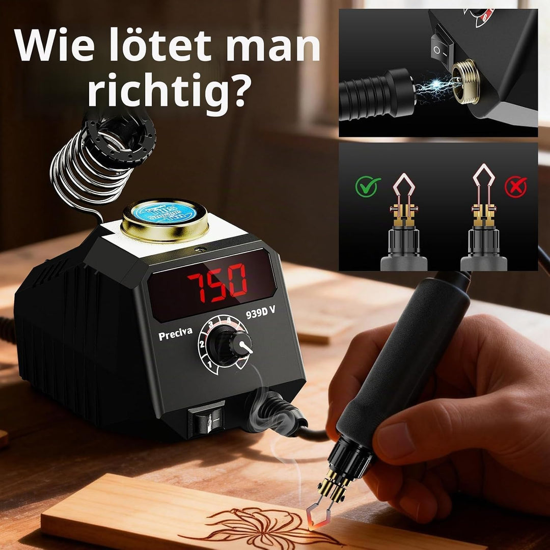 Preciva 939D-VI Brandmalstift, Handwerksset zum Holzschnitzen mit einstellbarer Temperatur, Holzschn