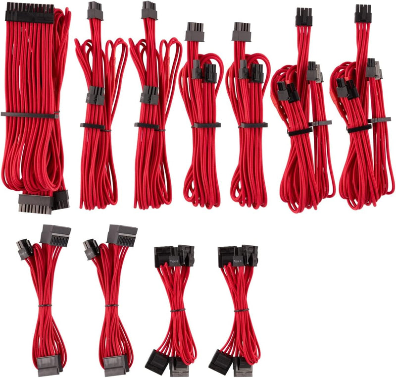 Corsair Premium Sleeved Netzteil Pro-Kabel-Set Typ4 (Generation 4-Serie) Rot Pro-Set Rot, Pro-Set Ro