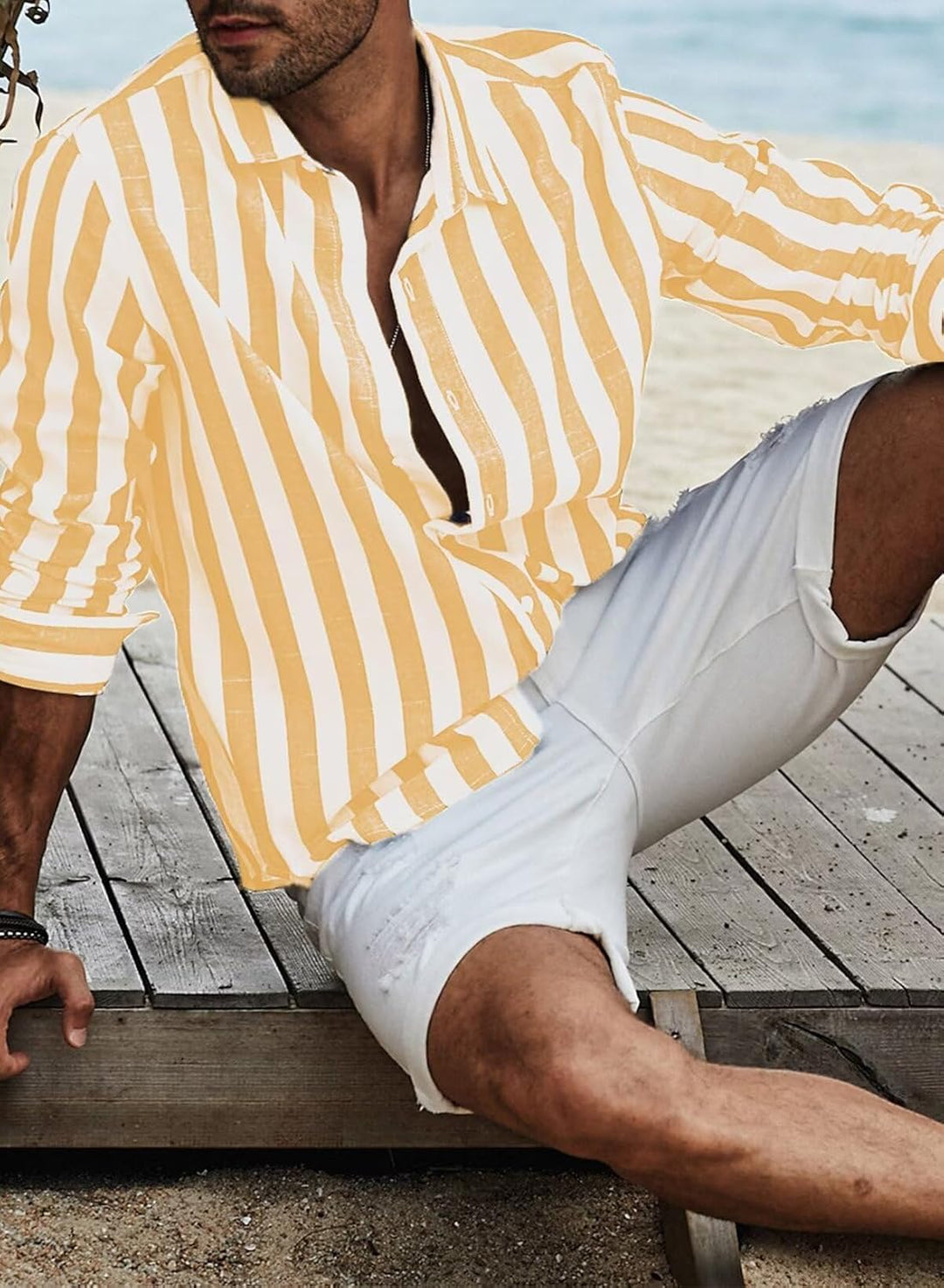 Meilicloth Herren Hemd Langarm Sommer Gestreifte Freizeithemden Casual mit Knöpfen Regular Fit XXL B