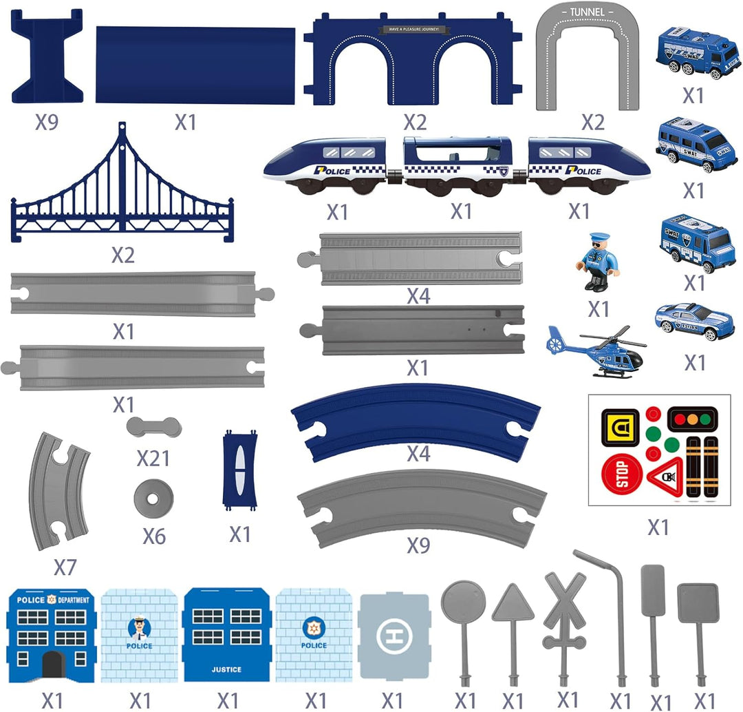 LZDMY Eisenbahn Kinder Elektrisch Autorennbahn Set Spielzeug, 92 PCS Kinderspielzeug Zug Kompatibel