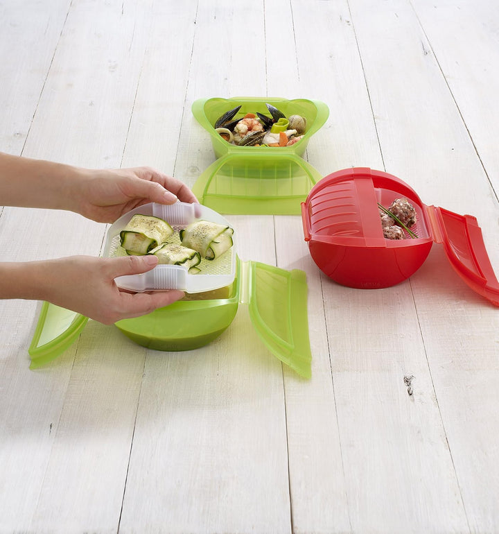 Lékué Dampfbox mit Einlegeboden, 3–4 Personen, 1000 ml, Platin-Silikon, grün Grün 1000 ml, Grün
