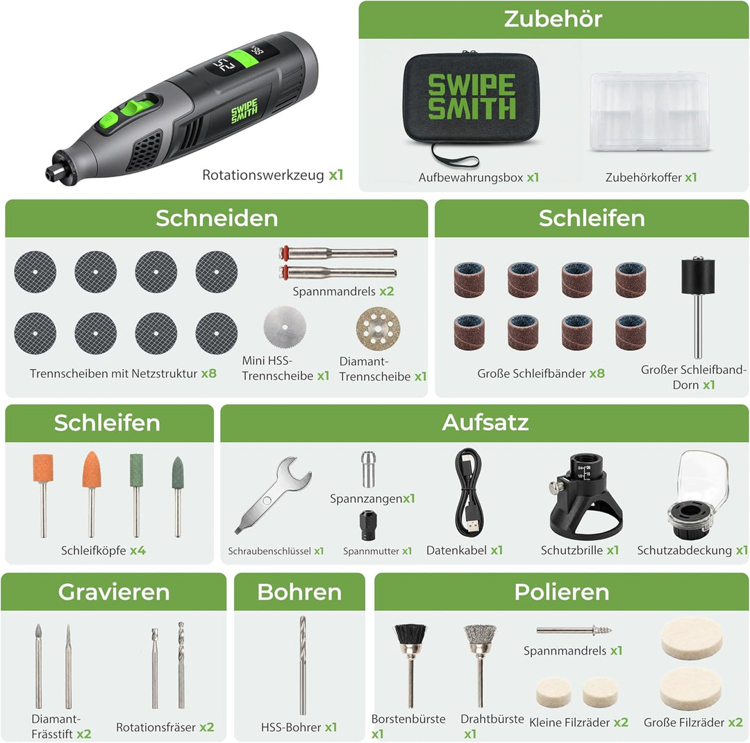 Multifunktionswerkzeug Akku, 12V 2.5Ah Multitool mit LCD Display, 8000-32000 U/min Rotationswerkzeug