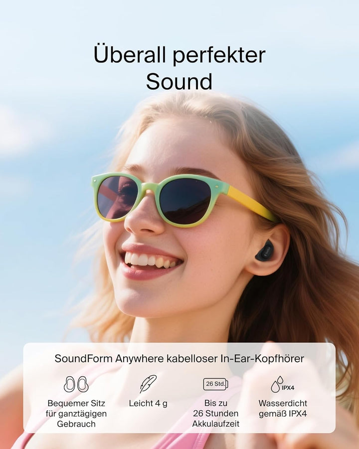 Belkin SoundForm Anywhere In Ear Kopfhörer Kabellos Bluetooth 6.0 für Seitenschläfer, Leicht, Komfor