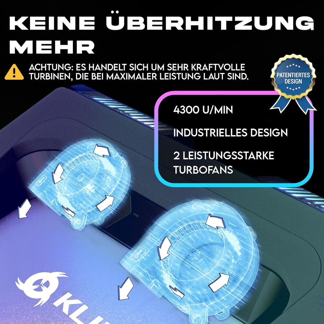 KLIM Mistral Laptop Kühler | Leistungsstarker Turbo-Ventilator (4500 U/min) | Gummiringdichtung für