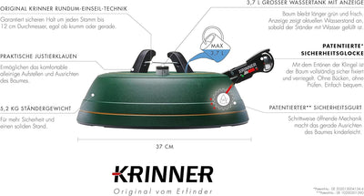 KRINNER Weihnachtsbaum Christbaumständer PREMIUM L Grün inkl. Fusspedal- und Einseiltechnik Sicherhe