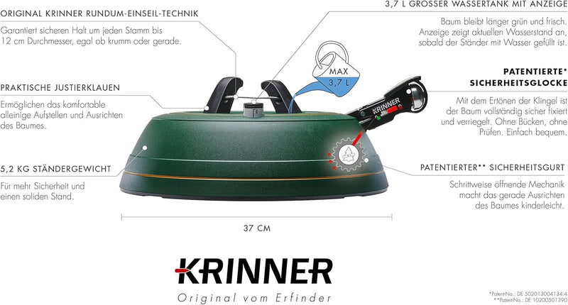 KRINNER Weihnachtsbaum Christbaumständer PREMIUM L Grün inkl. Fusspedal- und Einseiltechnik Sicherhe