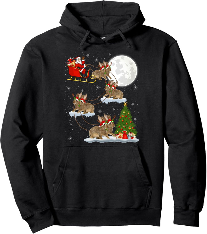 Lustige Weihnachtsbeleuchtung Baum Weihnachtsmann Reiten Kaninchen Weihnachten Pullover Hoodie
