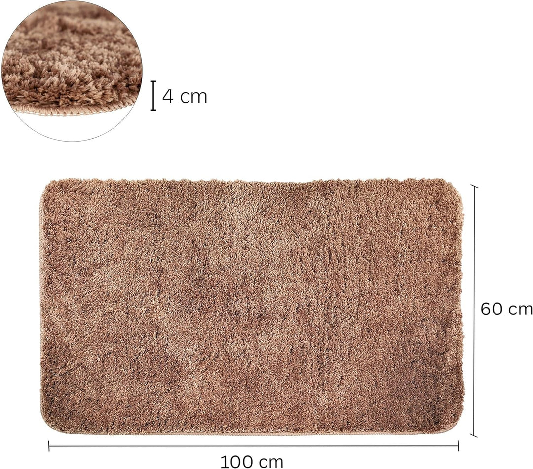 WohnDirect Badezimmerteppich gross Braun - Badematte rutschfest 60 x 100 cm - Badteppich Set, waschb