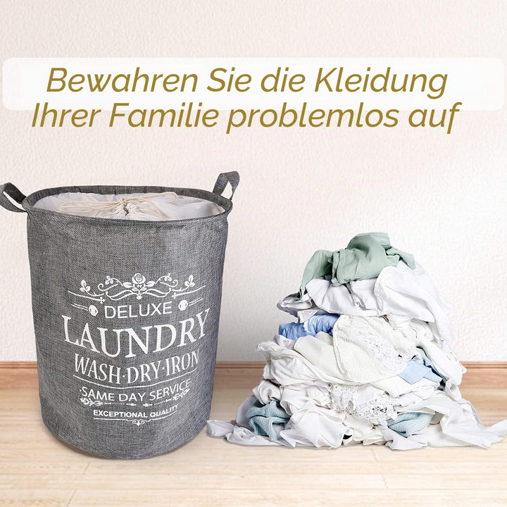 LessMo Wäschekorb, 2er 17.7" Pack Verdickte Faltbarer Runder Wäschesammler mit 2 Wäschesäcke, zusamm