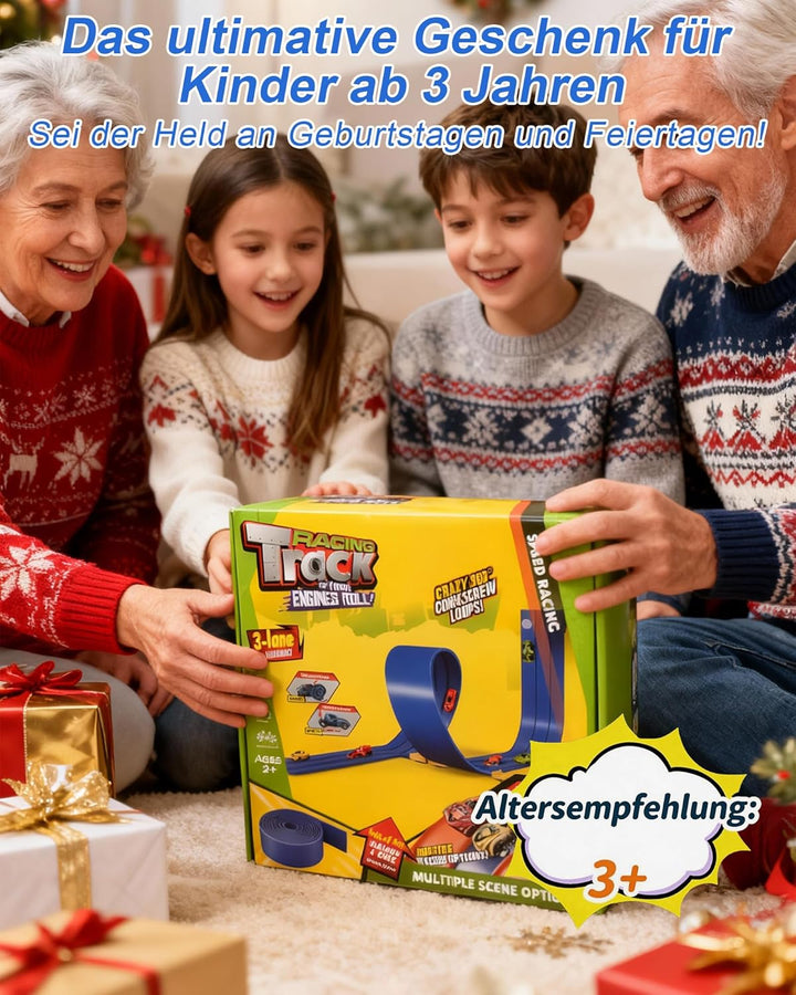Dreispurige Flexible Rennbahn für Kinder – 5 m Lange Saugnapf-Schwerkraftrampe für 1:64-Modellautos,