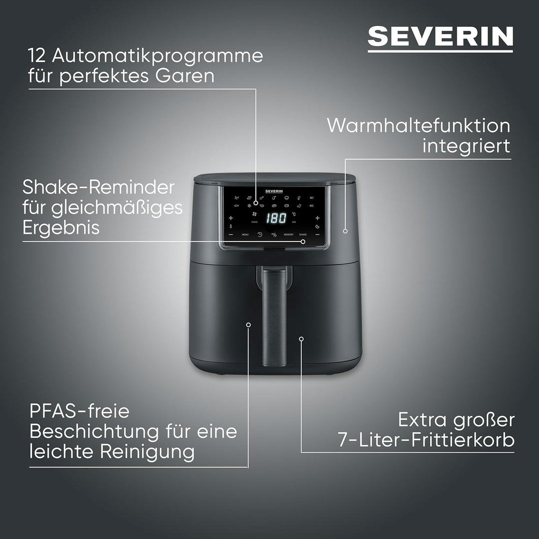 Severin Heissluftfritteuse Single XXL, 7L, 11 Automatik-Programme, Touch-Display, vielseitige Zubere