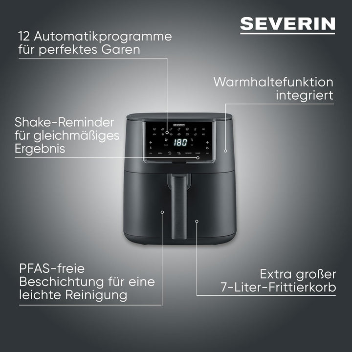 Severin Heissluftfritteuse Single XXL, 7L, 11 Automatik-Programme, Touch-Display, vielseitige Zubere