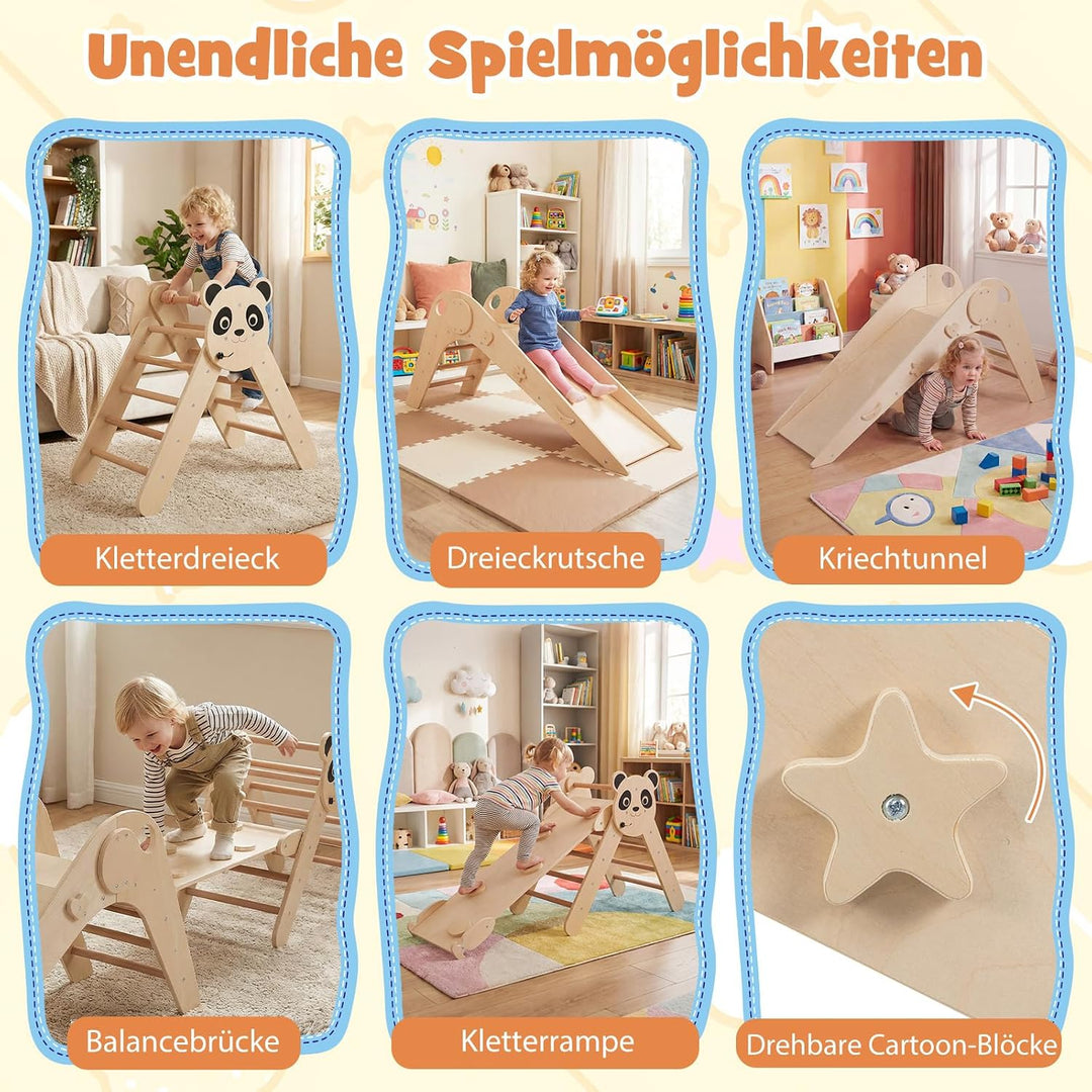 COSTWAY Kletterdreiecke Indoor 3er Set, klappabres Kletterdreieck mit Rutsche, Rampe, Kletterleiter,