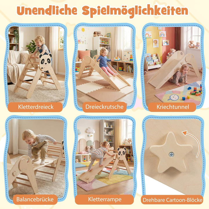 COSTWAY Kletterdreiecke Indoor 3er Set, klappabres Kletterdreieck mit Rutsche, Rampe, Kletterleiter,