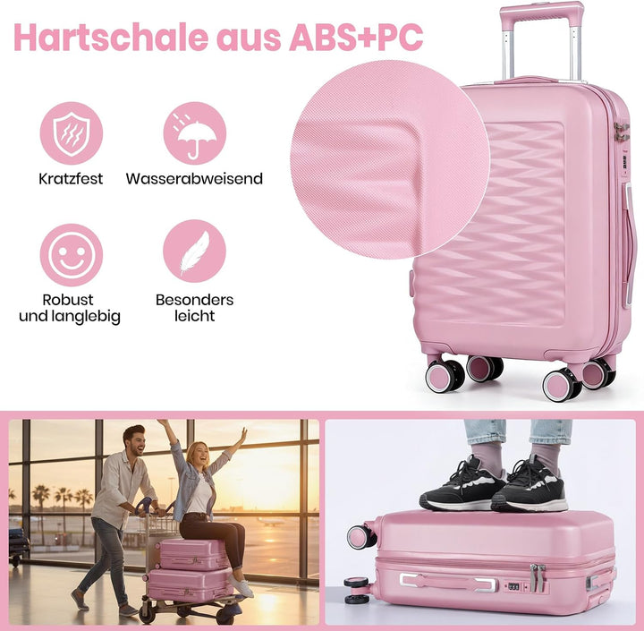 2er-Set Handgepäckkoffer: 20-Zoll-Kabinenkoffer mit Kosmetiktasche – Leichter Hartschalenkoffer aus