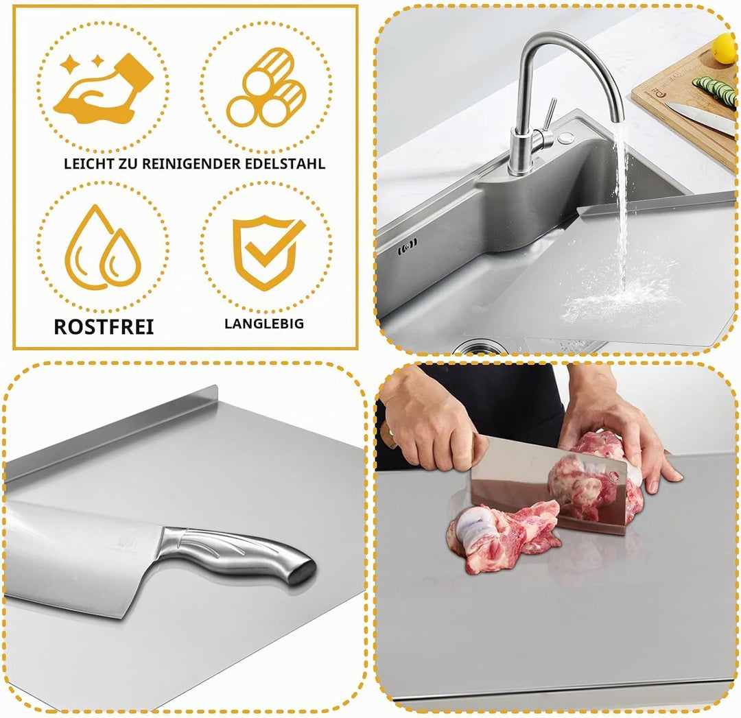 Rainmae 60 x 40cm Edelstahl Schneidebrett Für Fleisch,Fisch &amp; Gemüse,Backen Schneidbrett Metall Stah