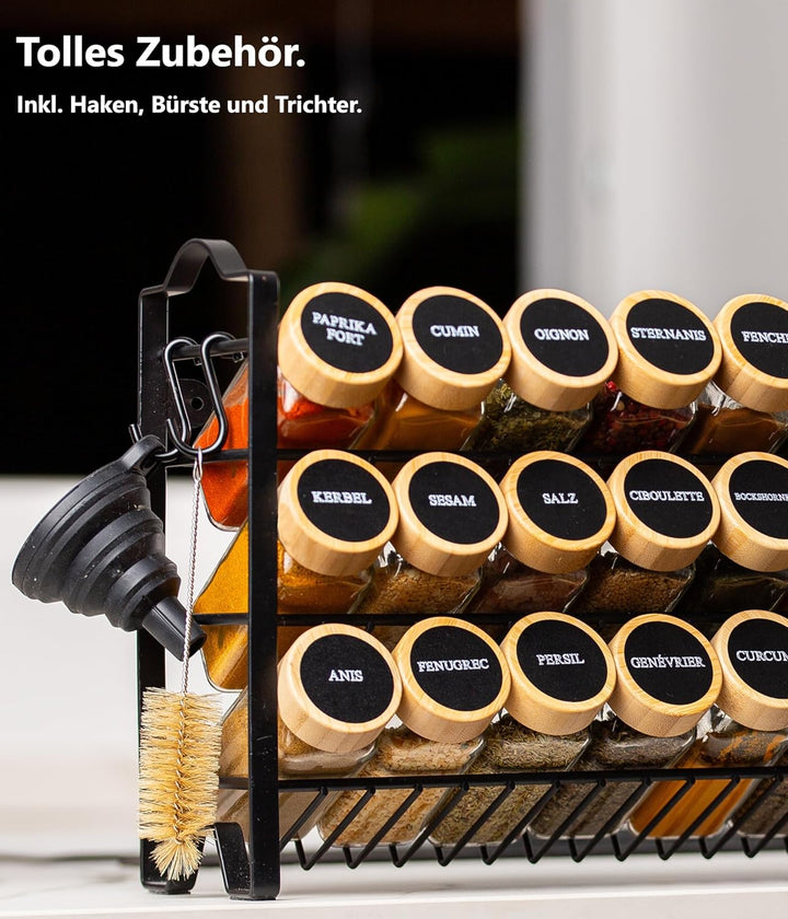 Deco haus® Gewürzregal Stehend & Wand [MIT GEWÜRZDOSEN & ETIKETTEN] - Gewürz Organizer - Spice Rack