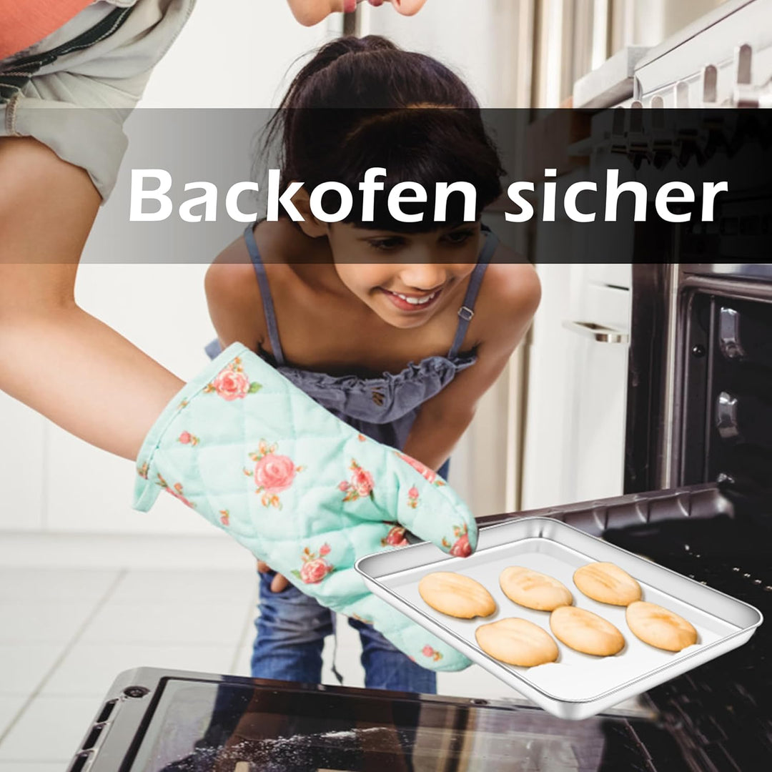 Homikit Backblech 2er Set, Klein Edelstahl Kuchenblech Backofenblech, Rechteckige Ofenblech Fettpfan
