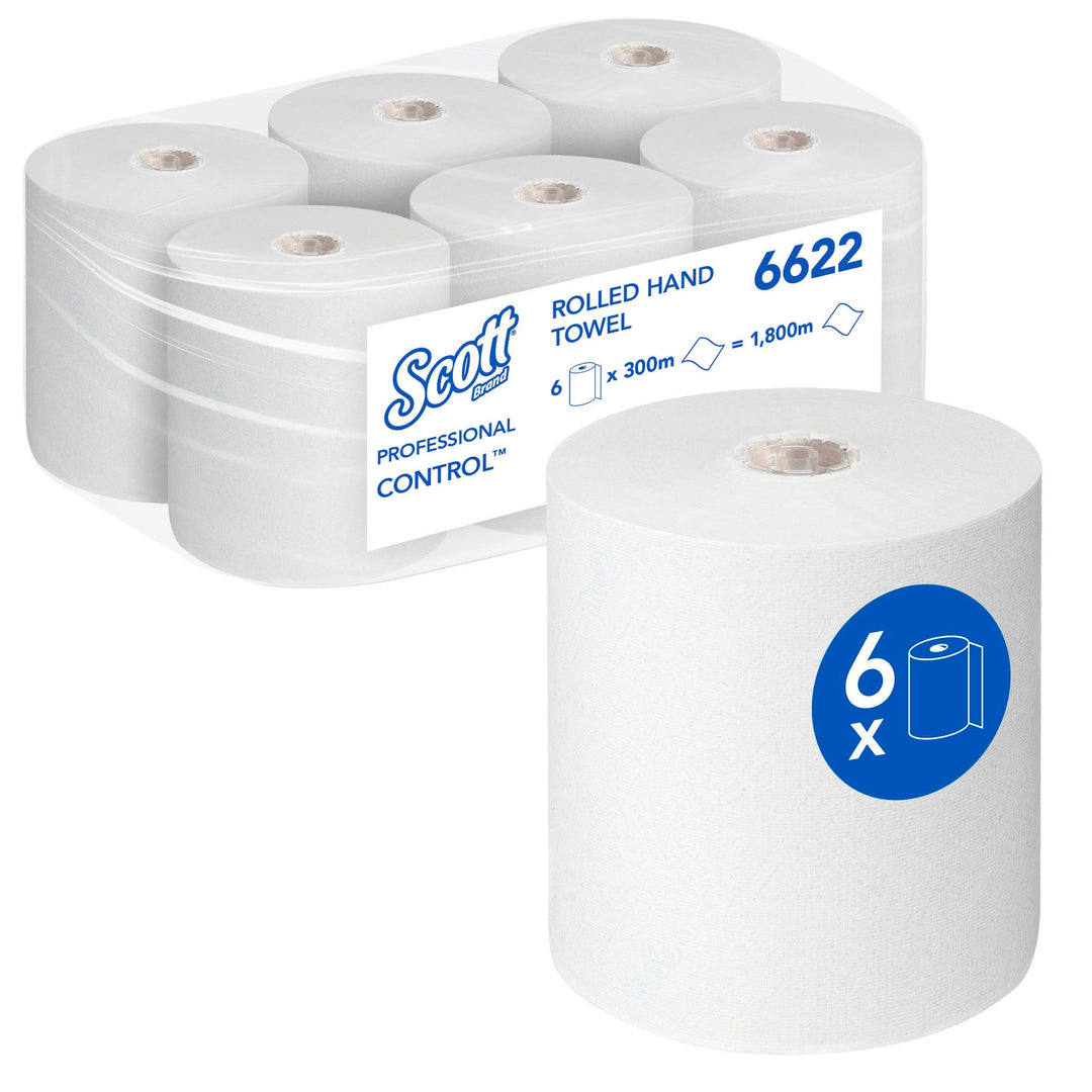Scott Control Rollenhandtücher 6622 – Einweg-Handtücher – 6 Papiertuchrollen x 300 m Papierhandtüche
