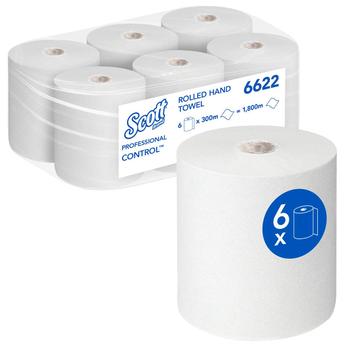 Scott Control Rollenhandtücher 6622 – Einweg-Handtücher – 6 Papiertuchrollen x 300 m Papierhandtüche