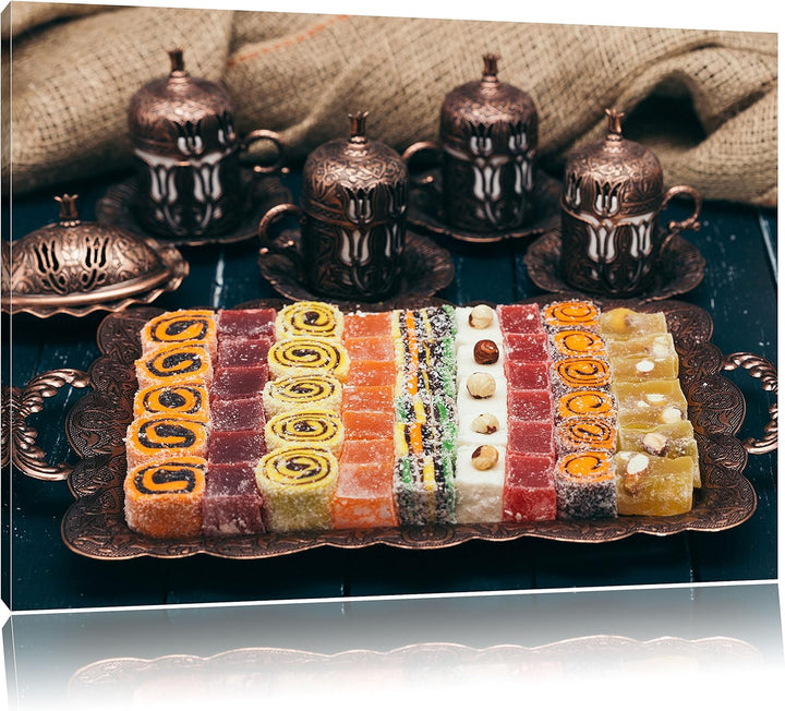 Pixxprint traditionelle türkische Desserts / 100x70cm Leinwandbild bespannt auf Holzrahmen/Wandbild