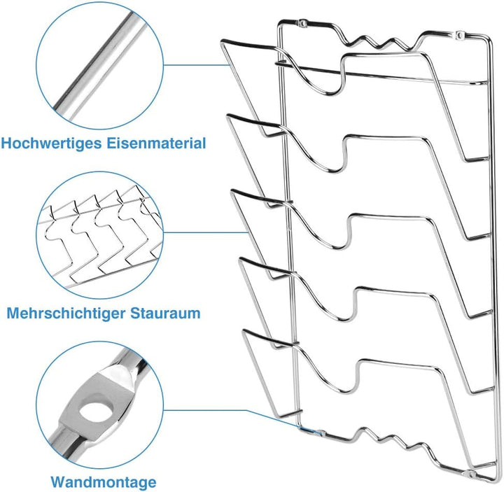 Ejoyous Topfdeckelhalter, 5 Töpfe/Pfannendeckel Wand-/Türmontage Topf- und Deckelhalter Küchenschran