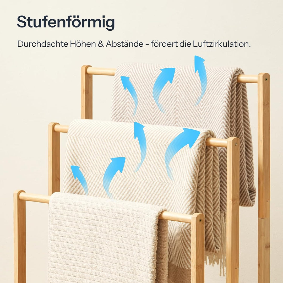HOOBRO 3-stufige Handtuchleiter, Handtuchständer aus Bambus, Handtuchhalter mit Ablage, 3 Stangen, g
