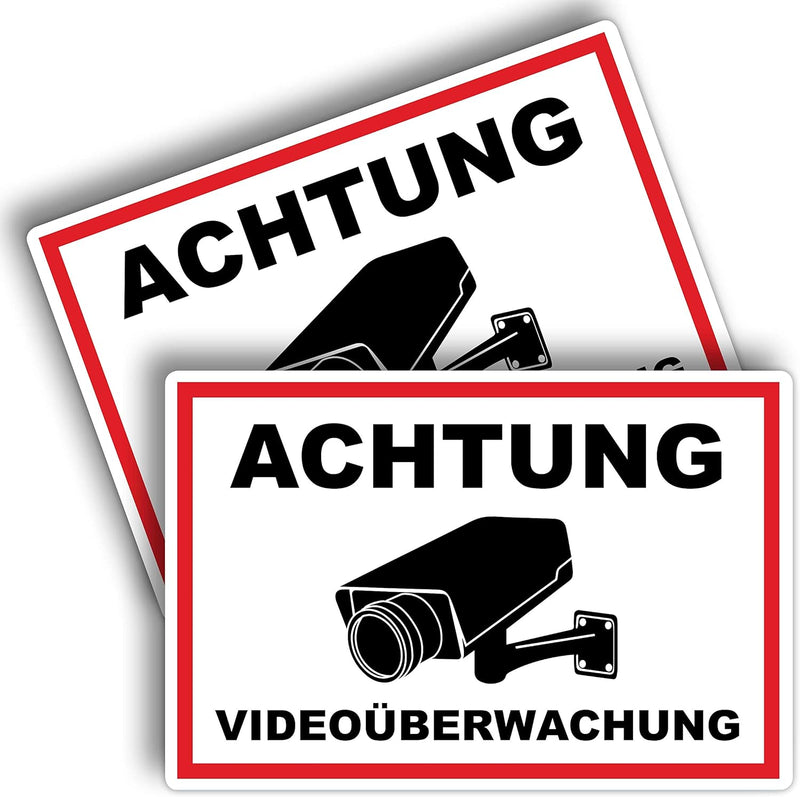 2 Stück XXL Achtung Videoüberwachung Schild 40 x 30 cm aus stabiler PVC Hartschaumplatte 5mm dieser