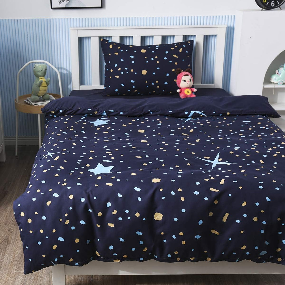 Loussiesd Kinder Sterne Motiv Bettwäsche Set 135x200 cm Glow in The Dark Mädchen Jungen Sterne Unive
