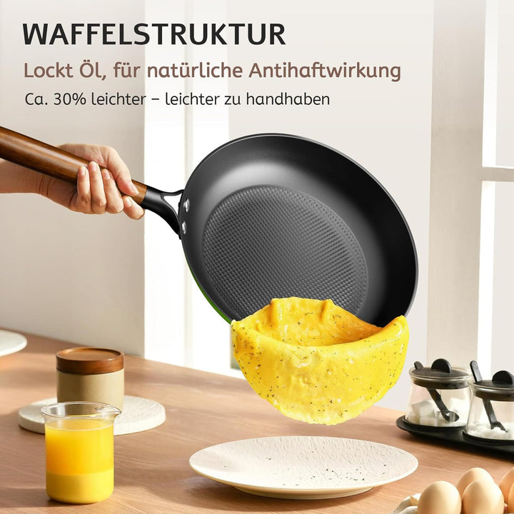 YUTANN Gusseisenpfanne, Nonstick Frying Pan, Pfannen 20cm mit Abnehmbarer Holzgriff, PFAS-Frei, PFOA