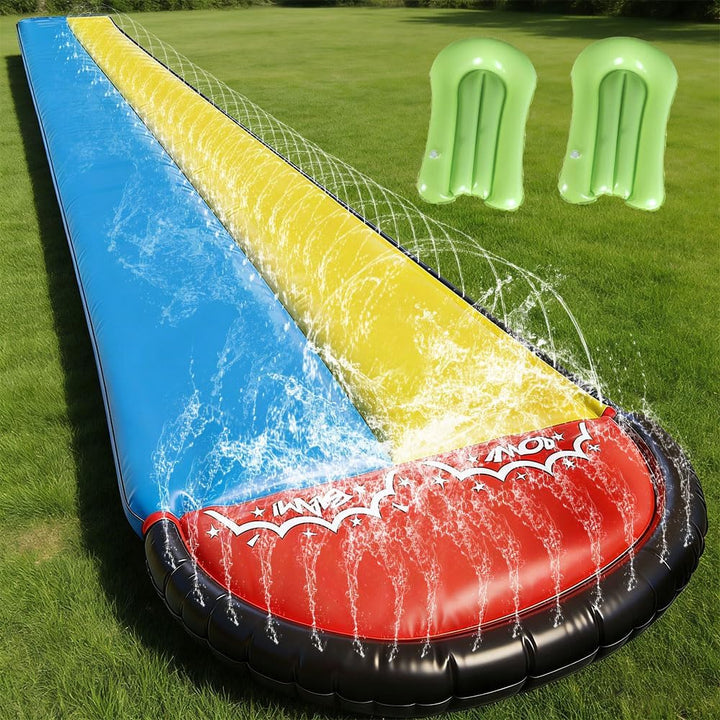 Wasserrutsche Garten für Kinder, Wasserrutschbahn mit 2 Aufblasbaren Rutschbrettern, Wasserrutsche G