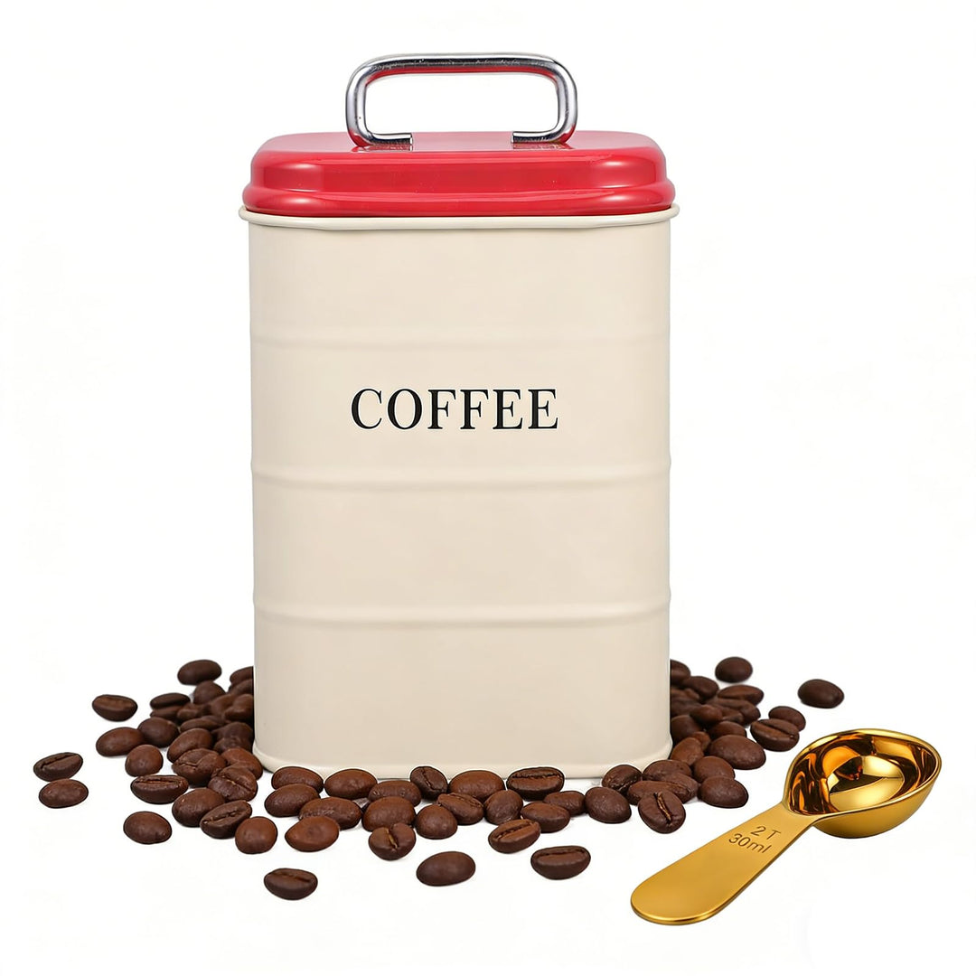 Kaffeedose Luftdicht, 1,2L Kaffeebohnen Behälter mit 30ML Messlöffel, Metall Kaffeebehälter für Kaff