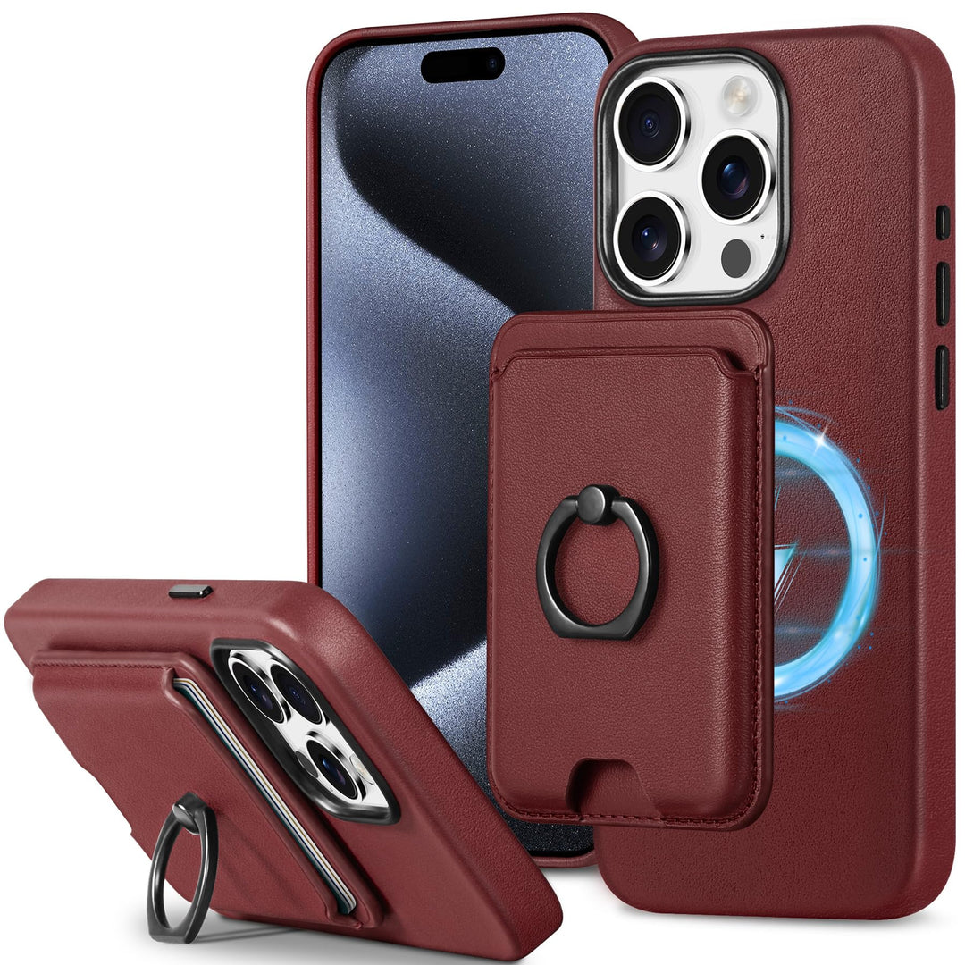 SHIELDON Hülle für iPhone 15 Pro Handyhülle Handy Kartenhalter [Echtleder] [2-IN-1 ] [Kabellos Aufla