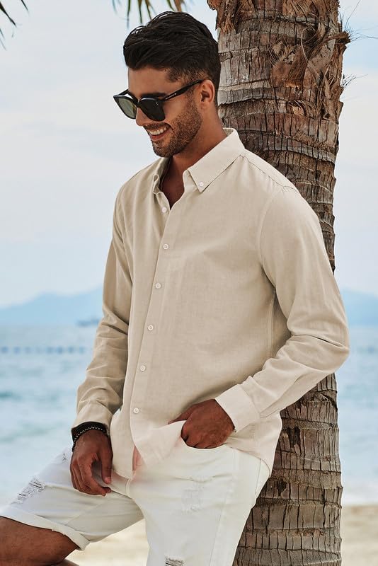 JMIERR Leinenhemd Herren Langarm Hemden Button Down Shirts Casual Freizeithemd Regular Fit Baumwolle