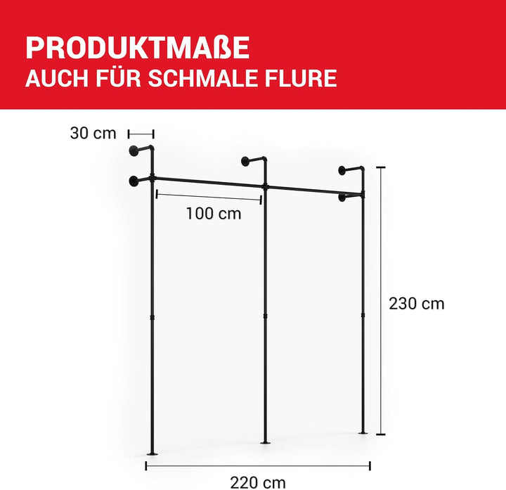 LouMaxx Rusticline Kleiderstange Wandmontage DARIO II einzeln - Garderobenset 222x210 cm by, DARIO I