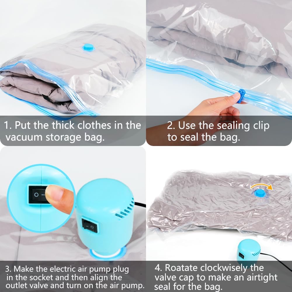 Vakuumbeutel für Kleidung Bettdecken mit Elektrische Pumpe 10 Stück, 2XL+2L+2M+4S Wiederverwendbar V