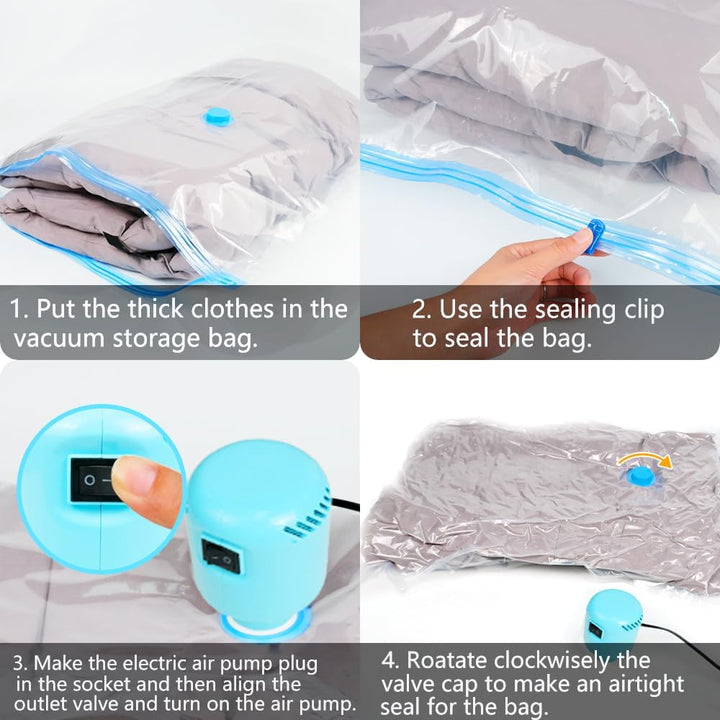 Vakuumbeutel für Kleidung Bettdecken mit Elektrische Pumpe 10 Stück, 2XL+2L+2M+4S Wiederverwendbar V