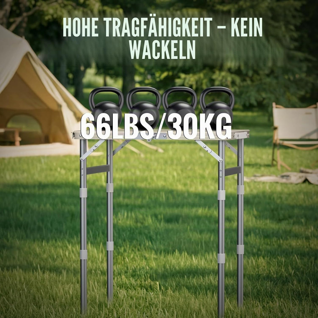 GARLLEN Campingtisch klappbar Klapptisch, 58x40cm & 3 Höhenverstellbar(26/48/70cm) ABS Wasserdichter