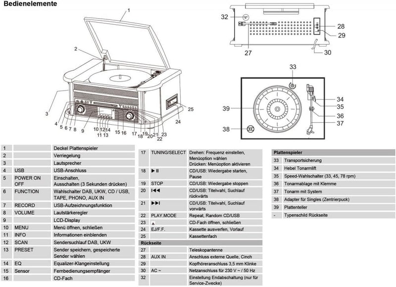 Dual NR 50 DAB Stereo-Nostalgie-Komplettanlage mit Plattenspieler (UKW/DAB(+) Radio, CD (MP3), USB,