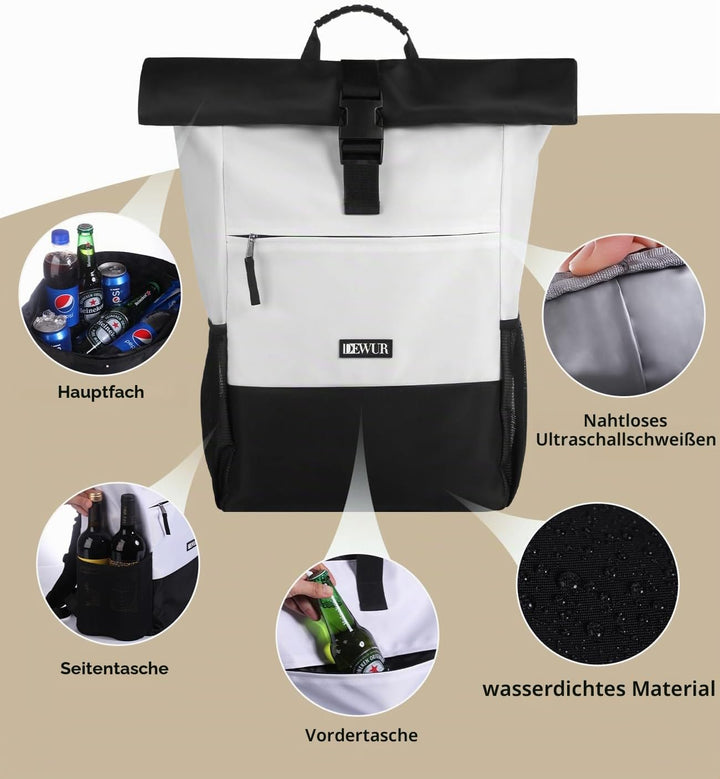 DEWUR 35L Thermo Rücksack Kühlrücksack Kühltasche Wasserdichter Picknickrücksack mit Flaschenöffner