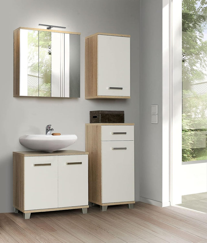 FORTE Veris Hängeschrank mit 1 Tür, Holzwerkstoff, Sonoma Eiche / Weiss Hochglanz, 68,8 x 40,2 x 29