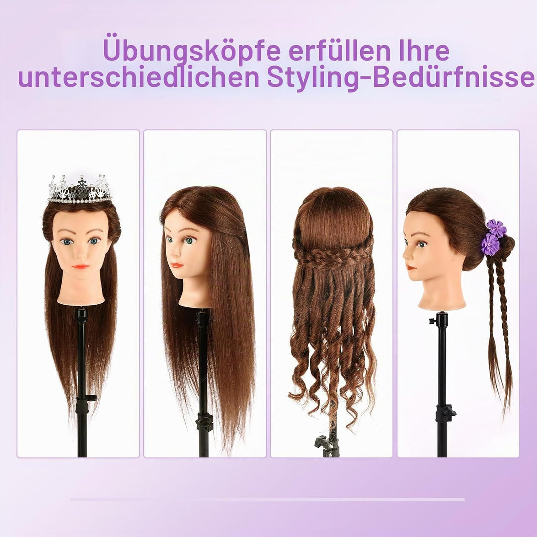 Frisierkopf, 18 Zoll Übungskopf 100% Echthaar Haar Friseur Übungskopf Praxis Schaufensterpuppen Pupp
