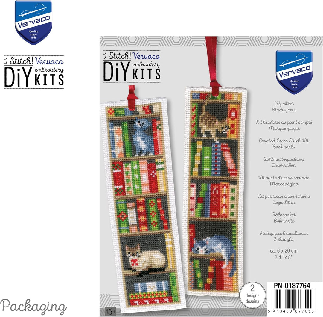 Vervaco PN-0187764 Lesezeichen Kreuzstich Set Zählmuster, Baumwolle, multifarbig, 6x20cm, 2 Anzahl