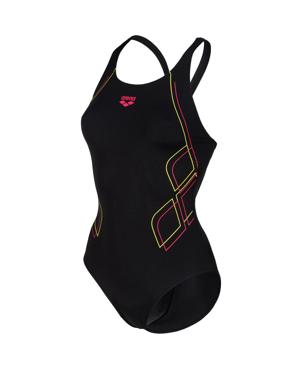 ARENA Damen Women's Swimsuit V Back Graphic Badeanzüge (1er Pack) 34 Black-freak Rose, 34 Black-frea