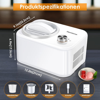 Homtone Eismaschine 0.8 L mit Kompressor 100 W, Ice Cream Maker ohne Vorgefrieren, Herstellung von E