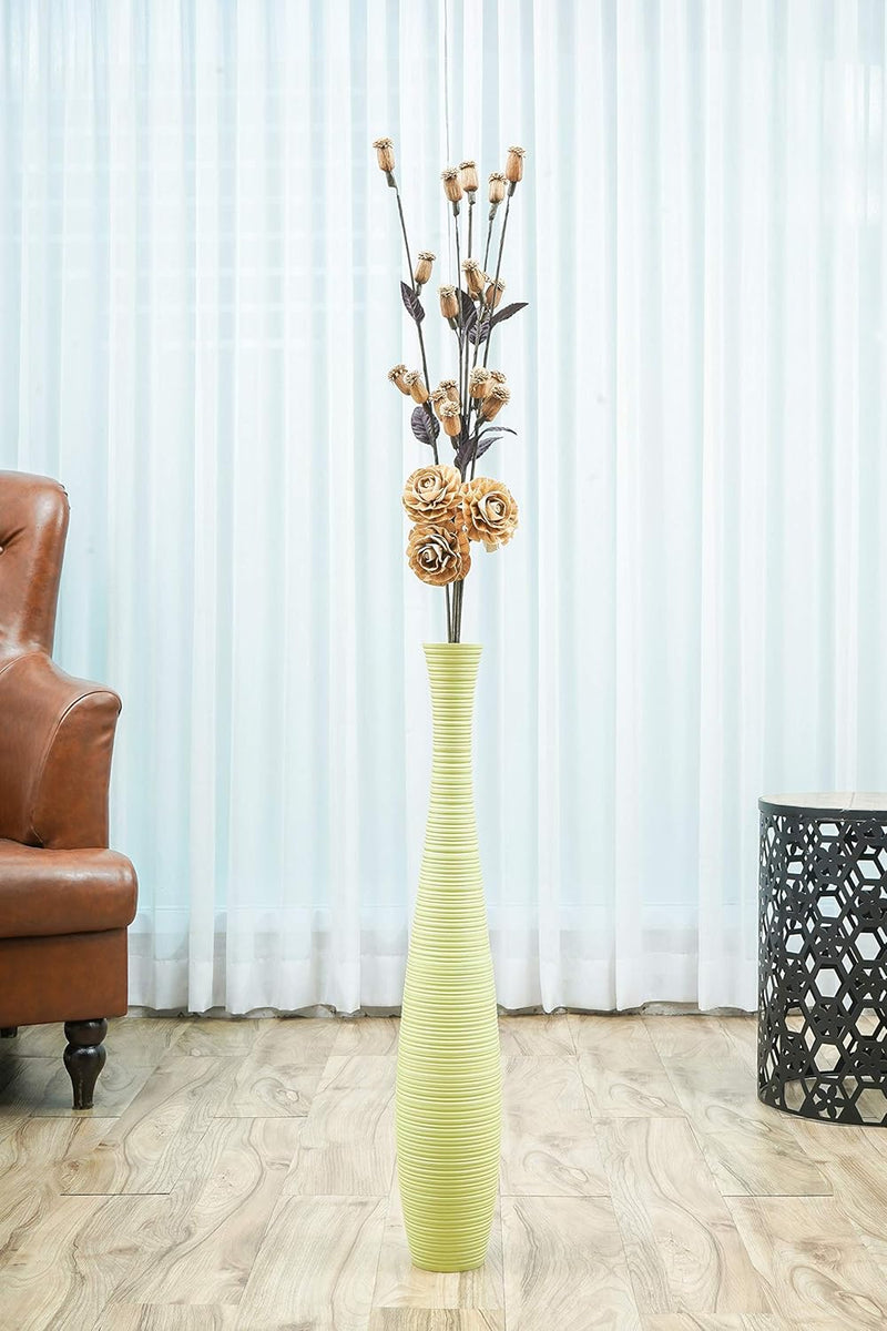 Leewadee Grosse Bodenvase für Dekozweige hohe Standvase Design Holzvase, Holz, 70 cm, Grün 70 cm Grü