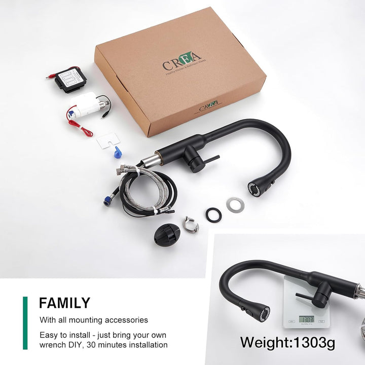 CREA Touch Sensor Wasserhahn Armatur Küche Ausziehbar, Küchenarmatur mit Brause Drei Wasserstrahlart